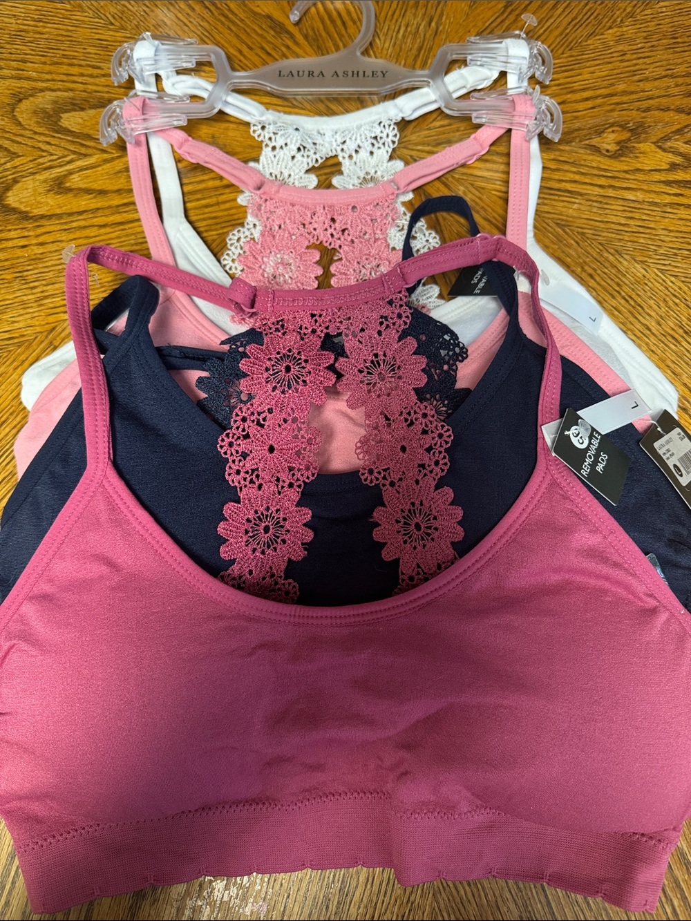 Laura Ashley NWT LARGE 4 bundle Floral Lace Racerback removable pads Bralettes